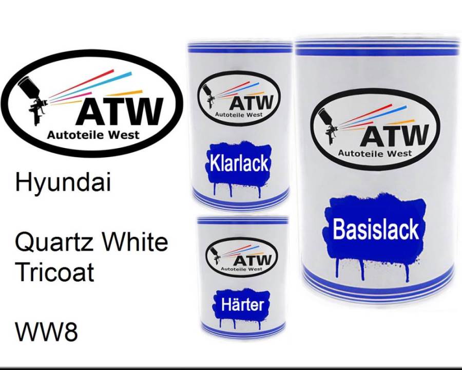 Hyundai, Quartz White Tricoat, WW8: 500ml Lackdose + 500ml Klarlack + 250ml Härter - Set, von ATW Autoteile West.